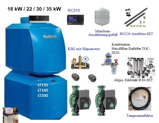 Paket Buderus Öl Brennwert Kessel GB125 18kW+Speicher LT160+Afriso+AS1.6 +KSG