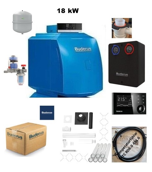 Paket Buderus Öl Brennwert Kessel GB125 18kW+HS25+Floco Top+KSG+AS1.6 +Abgas PP