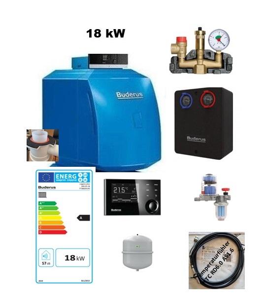 Paket Buderus Öl Brennwert Kessel GB125 18kW+HS25+Floco Top+KSG+AS1.6