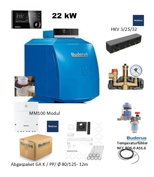 Paket Buderus Öl Brennwert Kessel GB125 22kW+HKV+MM100+KSG+AS1.6