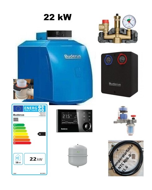 Paket Buderus Öl Brennwert Kessel GB125 22kW+HS25+Floco Top+KSG+AS1.6