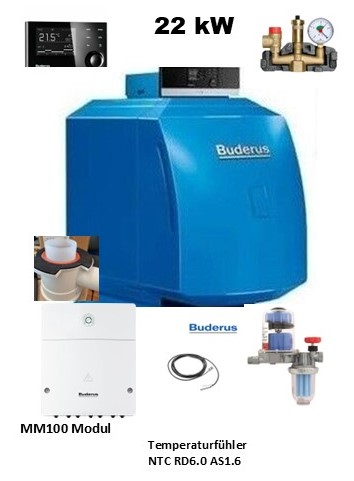 Paket Buderus Öl Brennwert Kessel GB125 22kW+MM100+KSG+AS1.6+Heizölfiler